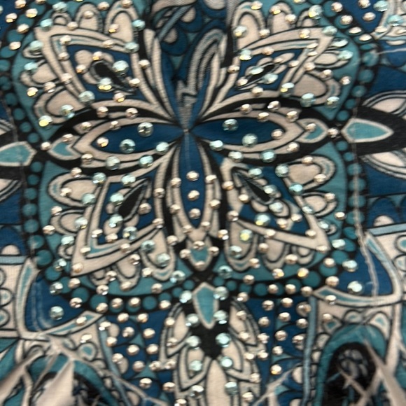 Style & Co. Blue Graphic Blouse with Flutter Sleeves - Picture 3 of 10